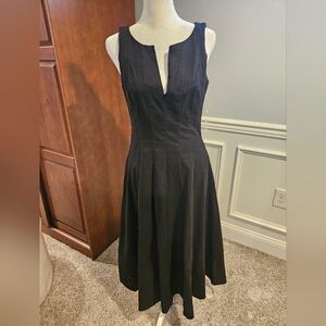 AQUA Black Sleeveless Midi Dress with Notch Neck